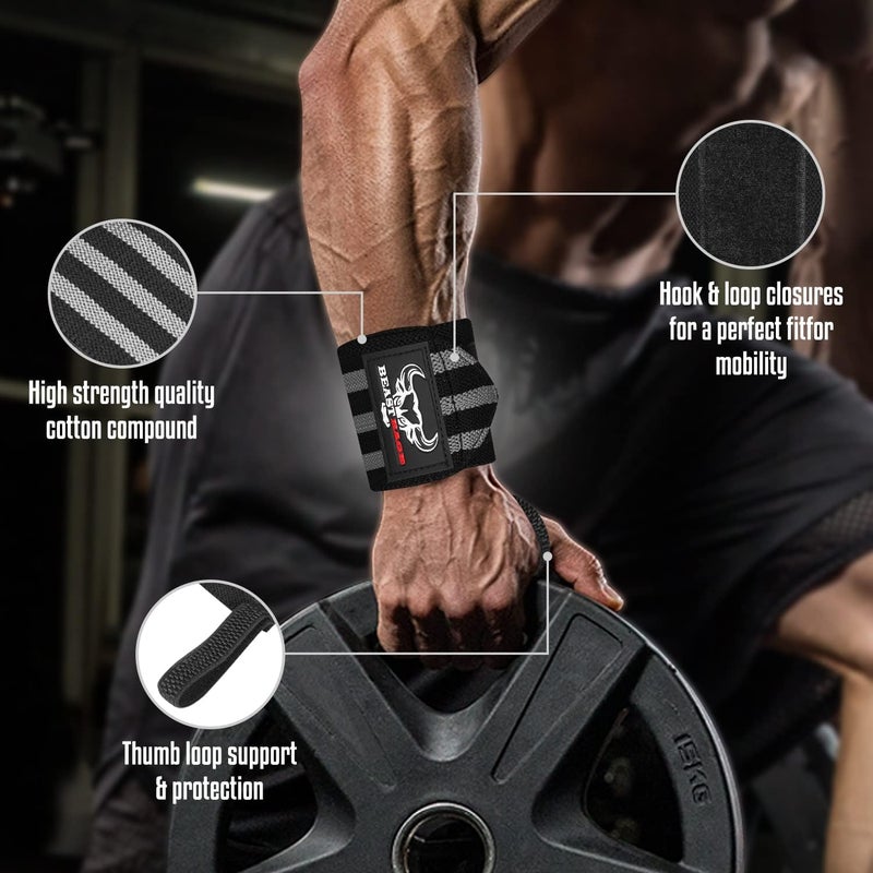 BEAST RAGE Wrist Wraps for Weightlifting - Adjustable Lifting Straps With Thumb Loop for Enhanced Gym Support, Powerlifting, Bodybuilding and Workout - Image 2